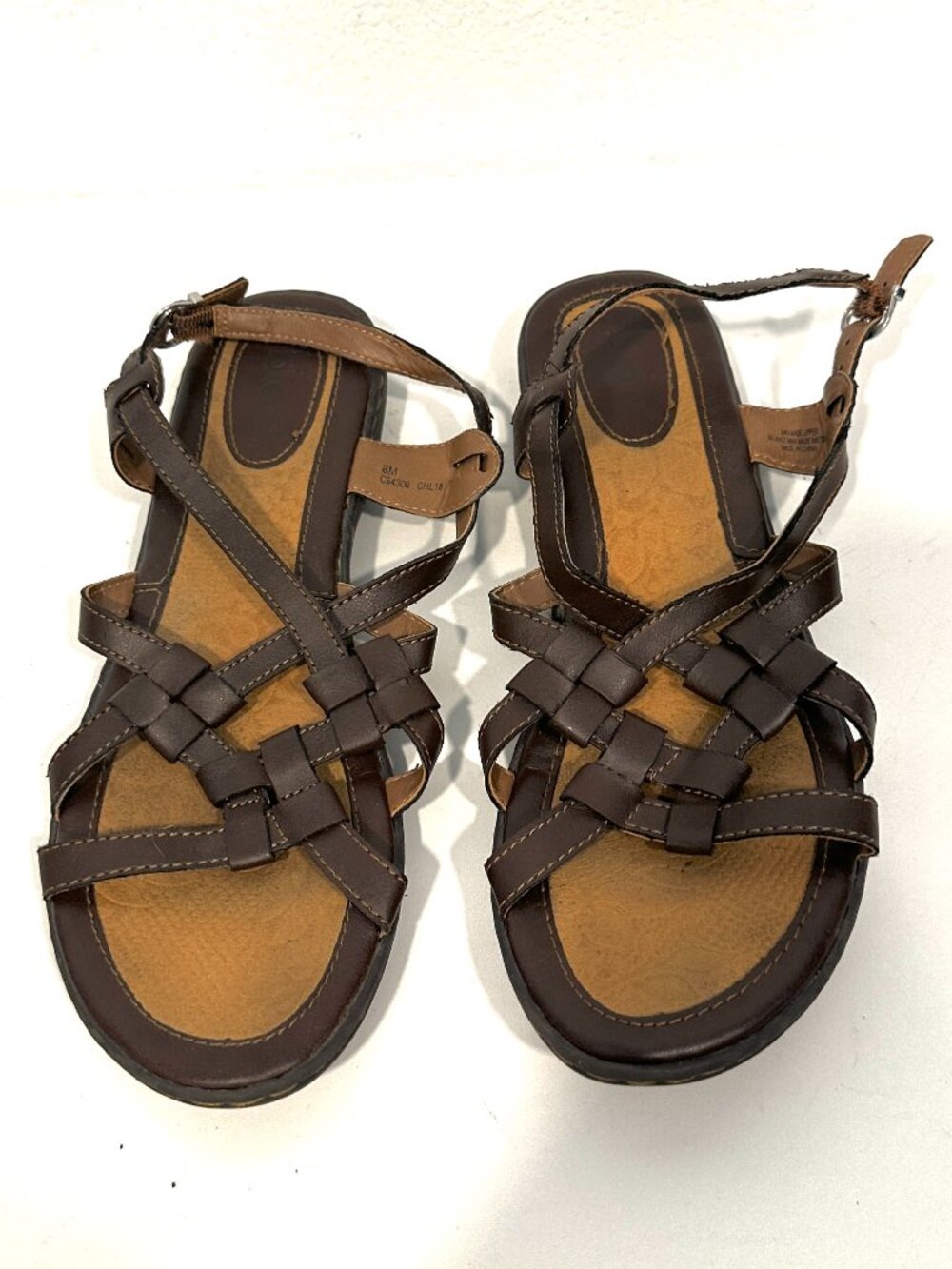 B.O.C. Keisha Leather Sandals Brown Strappy Adjustable Buckle Comfort Womens 8 M